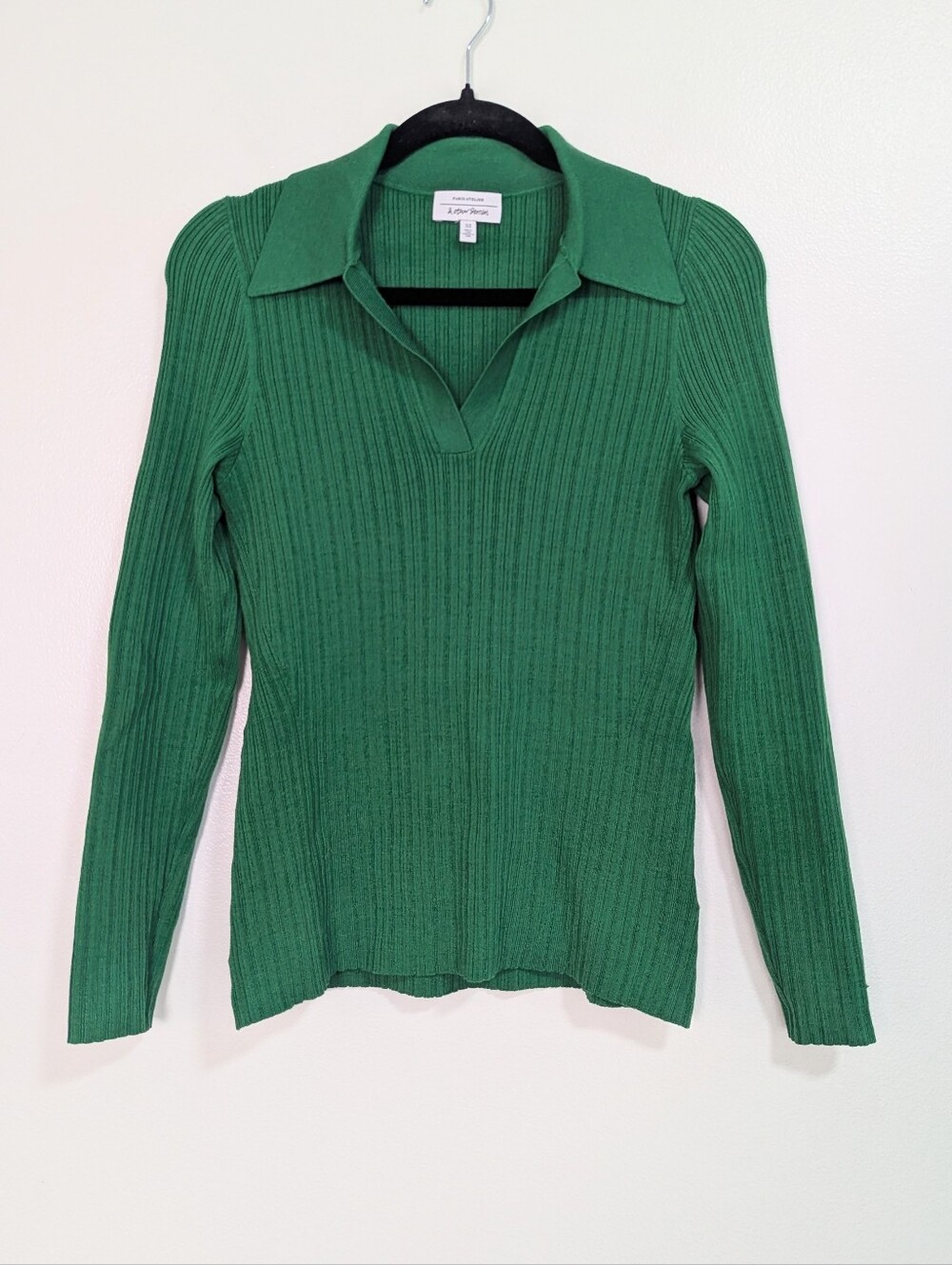 & Other Stories Paris Atelier Green Ribbed Wool Polo Sweater Medium